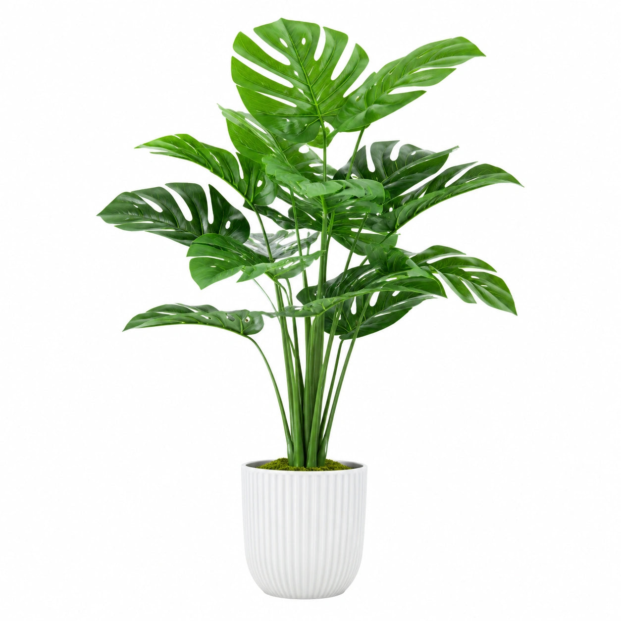Monstera Artificielle 120 cm avec Pot en Céramique Blanc