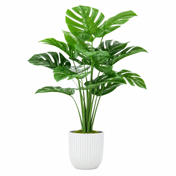 Monstera Artificielle 120 cm avec Pot en Céramique Blanc