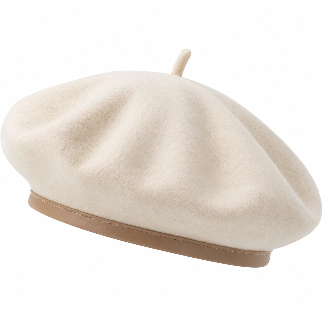 Béret classique ivoire avec bande en cuir