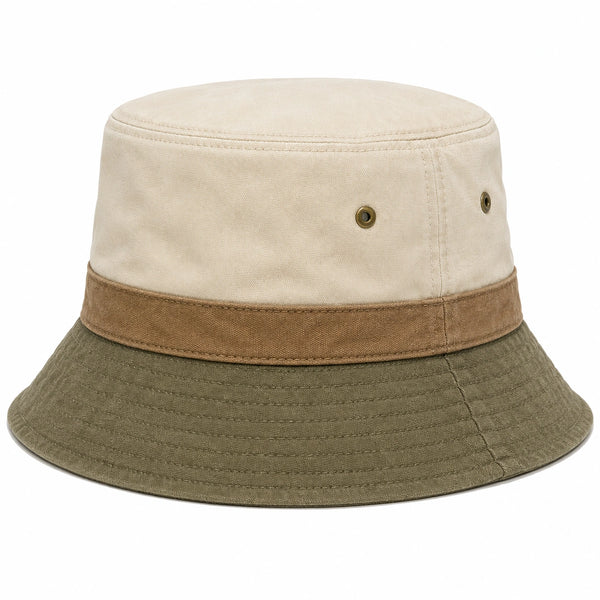 Chapeau Bob Tricolore avec Œillets - Beige/Marron/Vert
