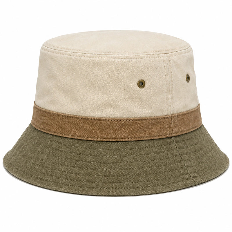 Chapeau Bob Tricolore avec Œillets - Beige/Marron/Vert