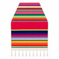 Chemin de table multicolore rayé avec franges