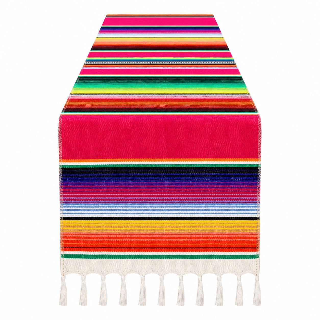 Chemin de table multicolore rayé avec franges