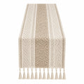 Chemin de Table Bohème Tissé avec Franges - Beige et Blanc