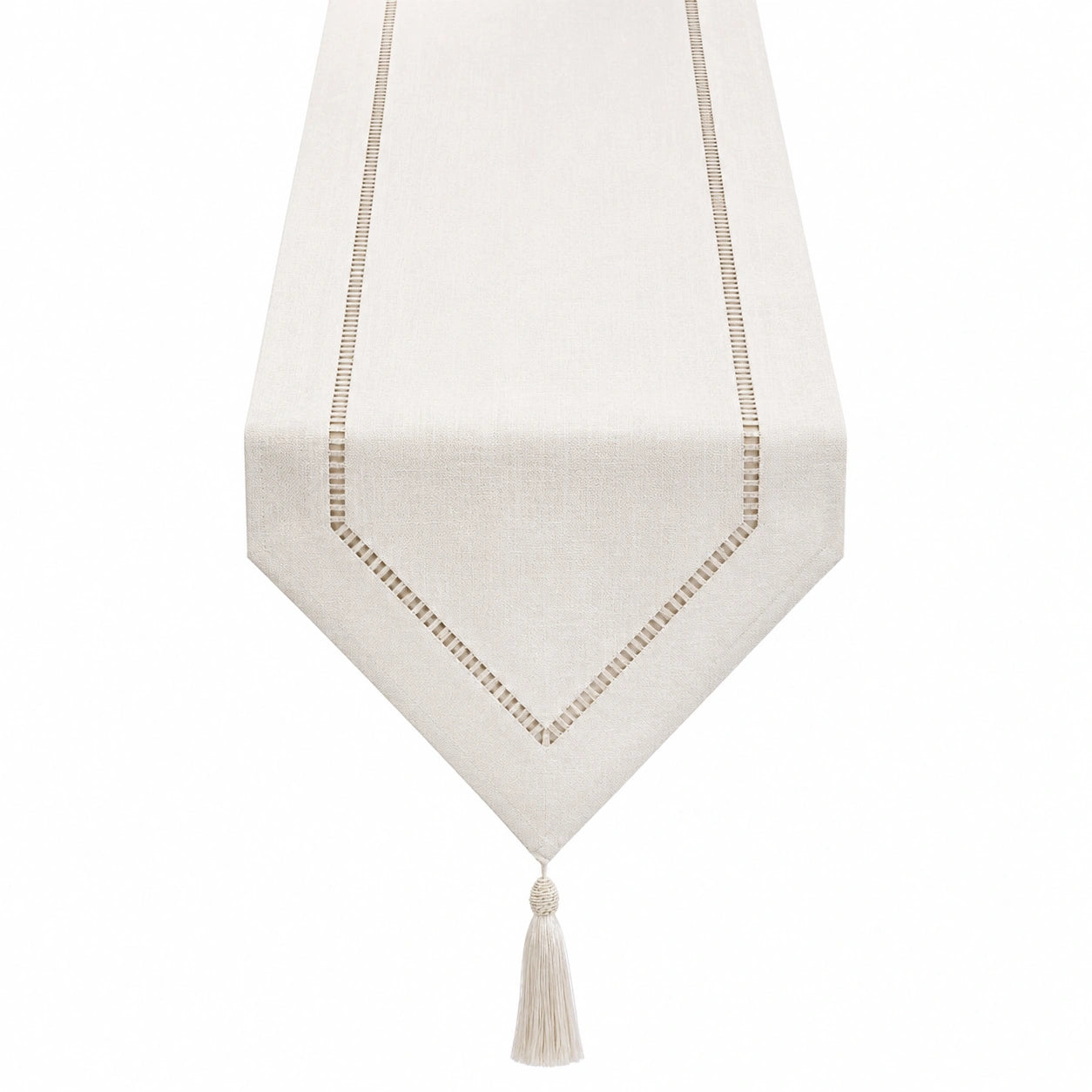 Chemin de Table Beige avec Pompon et Design Géométrique