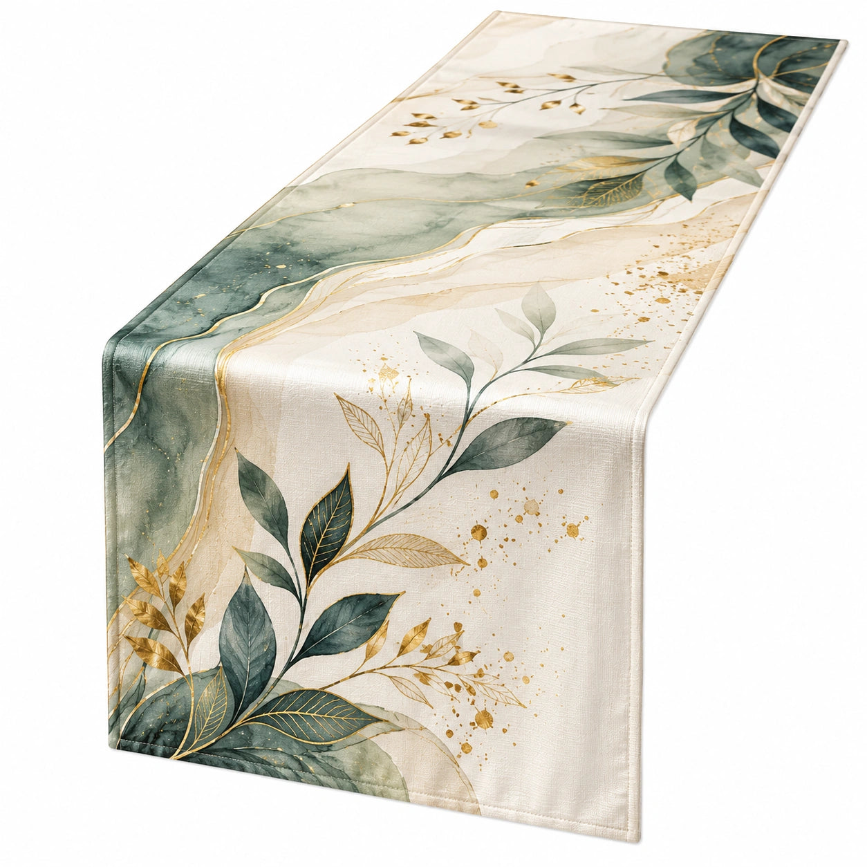 Chemin de Table Vert et Doré avec Motif Végétal