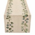 Chemin de Table en Lin avec Motif de Feuilles 180x30cm