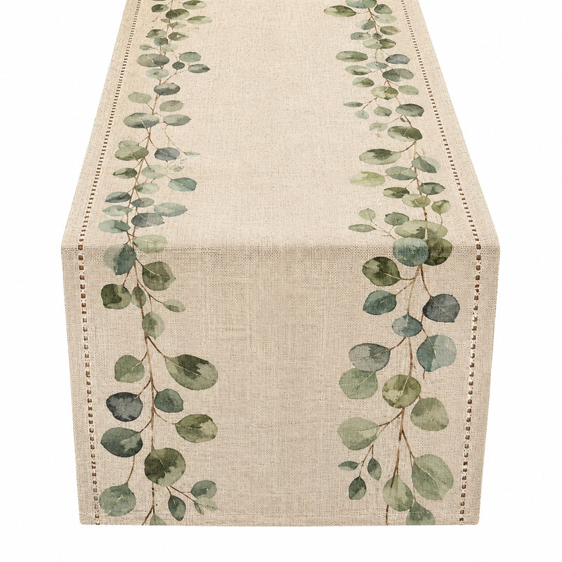 Chemin de Table en Lin avec Motif de Feuilles 180x30cm