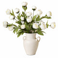 Bouquet de pivoines artificielles blanches en vase céramique