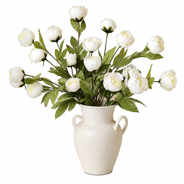 Bouquet de pivoines artificielles blanches en vase céramique
