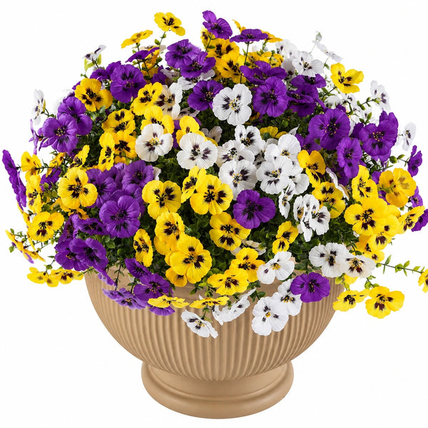Arrangement de Pensées Artificielles Multicolores Violet/Jaune/Blanc