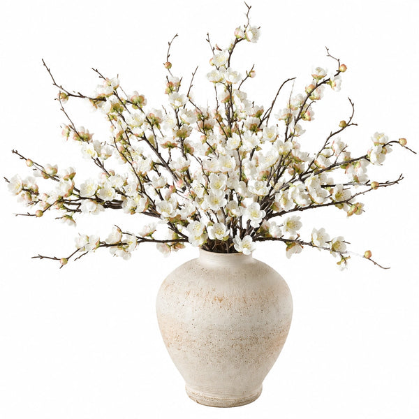 Arrangement de Fleurs de Cerisier Artificielles avec Vase en Céramique