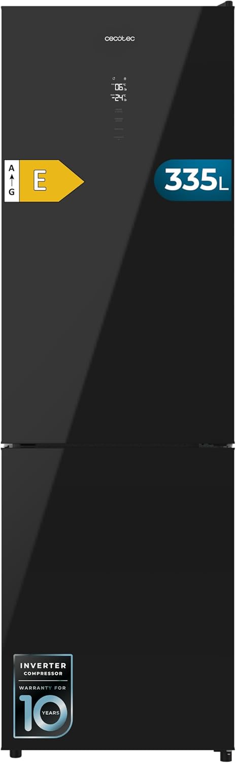 Cecotec réfrigérateur, 335 L, 195,3 cm, 59,5 cm, Noir, Compresseur Inverter Plus, Basse Consommation, Tiroir Contrôle de l'Humidité
