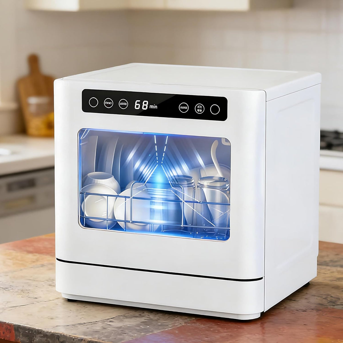 Lave-vaisselles portables QIUNAOZI, 43 cm (L) × 39 cm (l) × 46 cm (H), 8 couverts (8 bols et assiettes), 800 W, 42 dB, Blanc