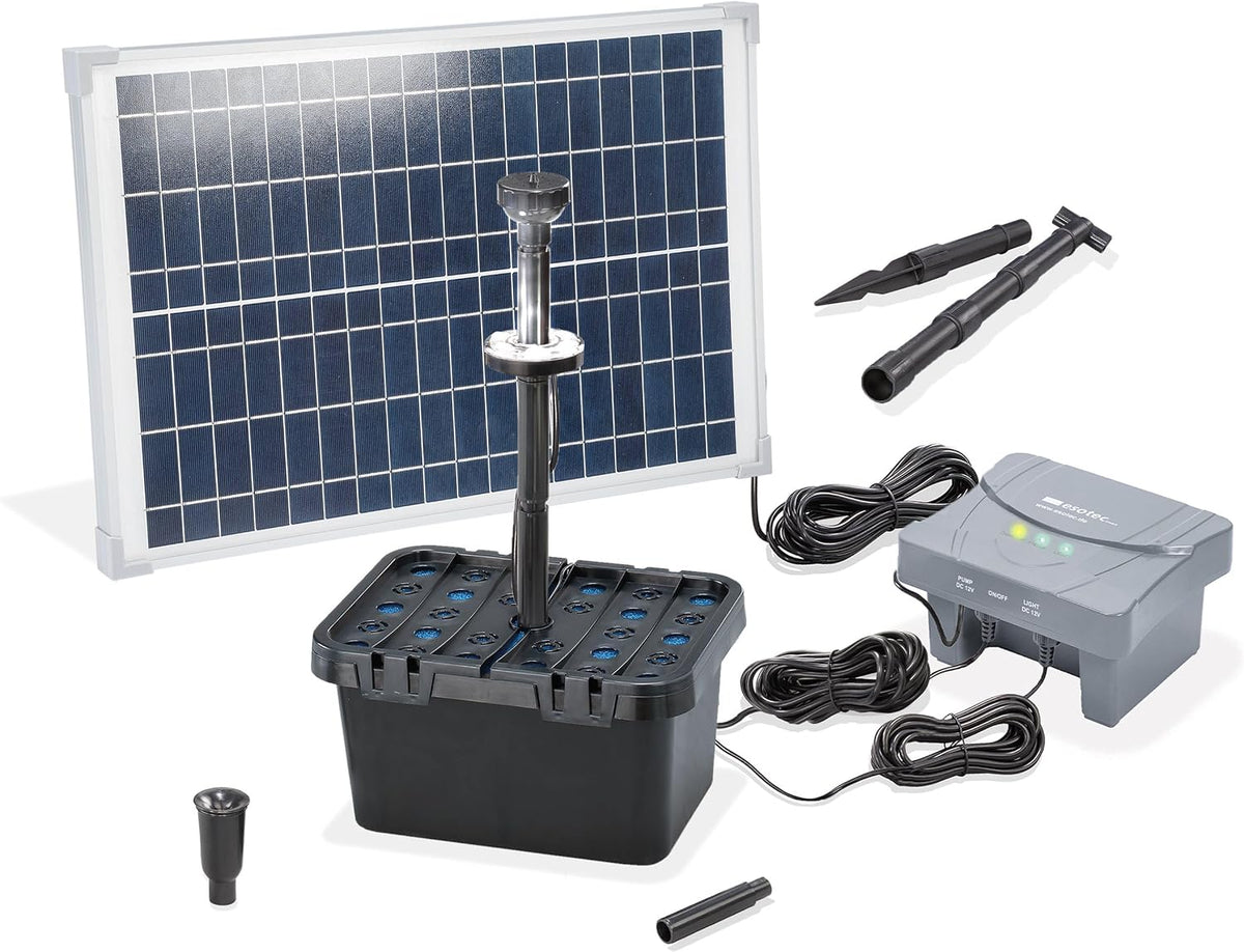 Esotec batterie, 110 x 76 x 79 cm (L x l x H), 6 Ah, 4 - 5,9 W, 12,8 V, Bleu/Gris, 100953 Kit de filtration solaire pour bassin Profi 25/700 LED