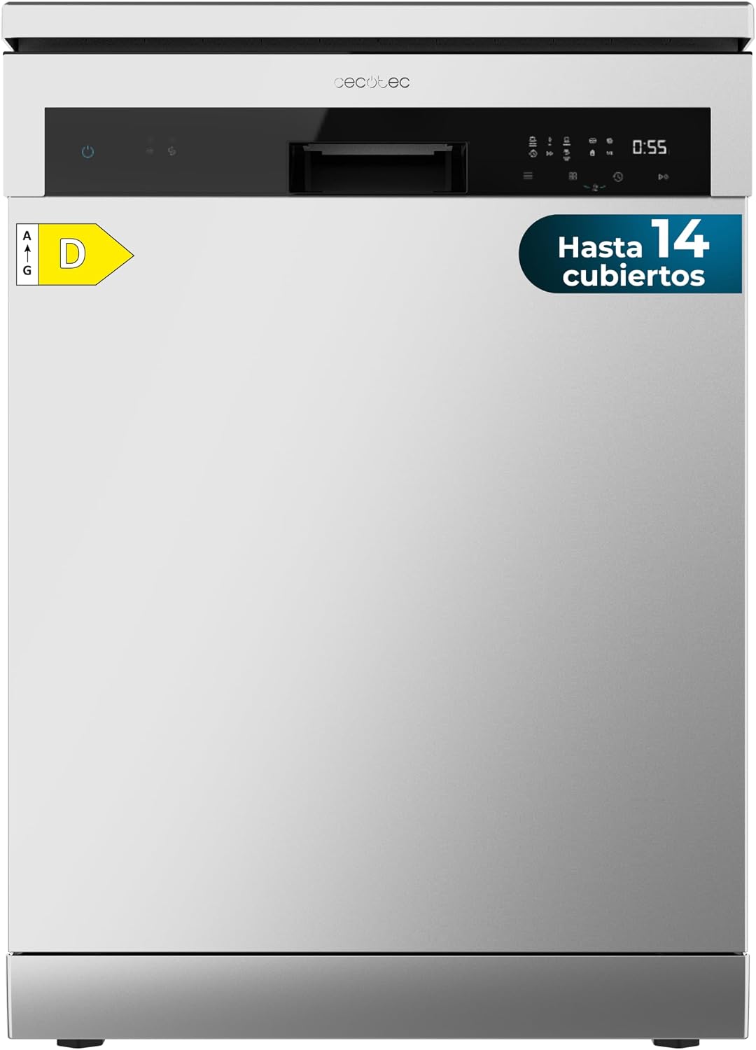 Cecotec Lave-vaisselles standards, 60 cm, Argenté, Lave-vaisselle Indépendant de Bolero Aguazero 6200 Inox D. 14 Couverts