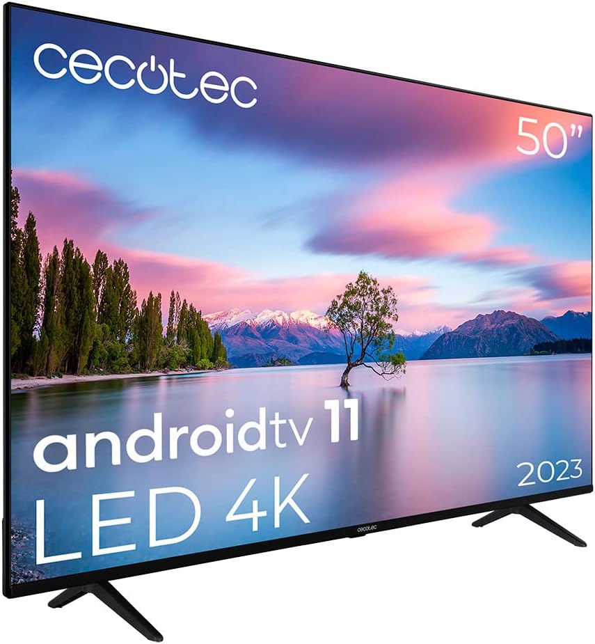 Cecotec téléviseur, Noir, LED 50' Smart TV A1 Série ALU10050. 4K UHD, Android 11, Frameles Design, Dolby Vision et Dolby Atmos