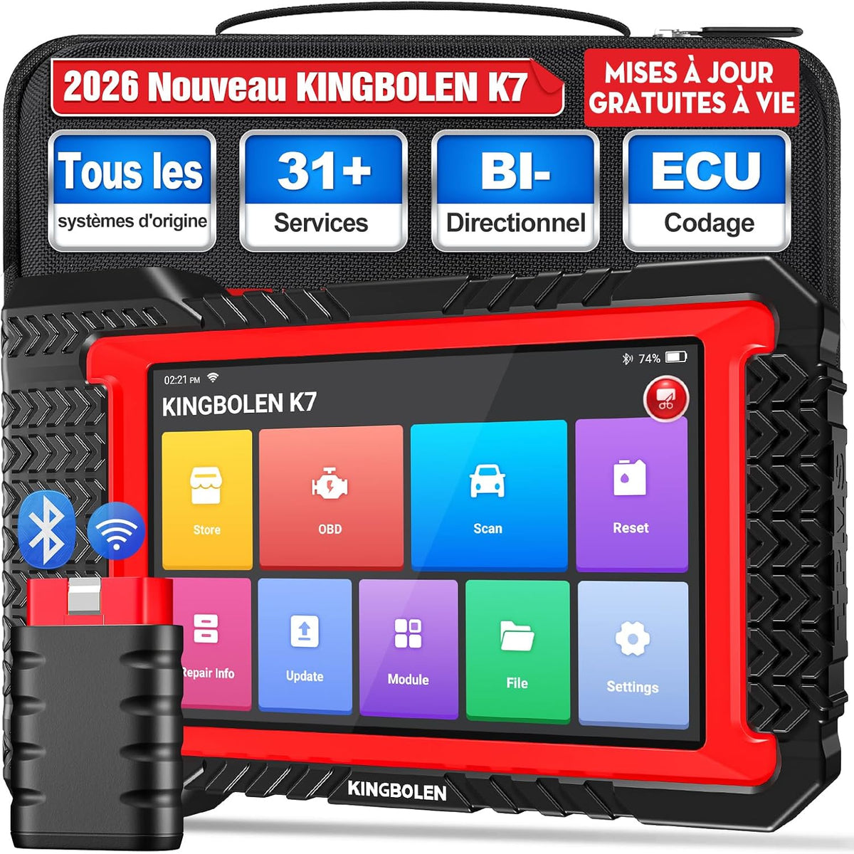 KINGBOLEN Outils diagnostics pour système de moteur OBD-II, Rouge/Noir, 31 Services, bidirectionnels