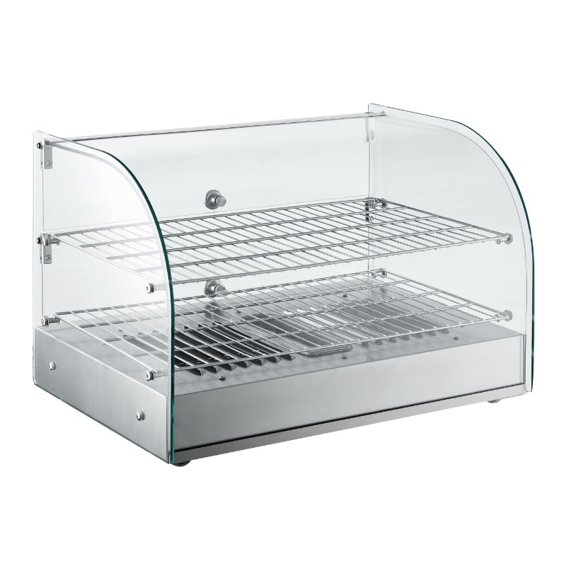 Vitrine Matériels de présentation, 45 L, 800 W, Argenté, Chauffante Professionnelle, 30 à 90°C, 2 Portes Arrière
