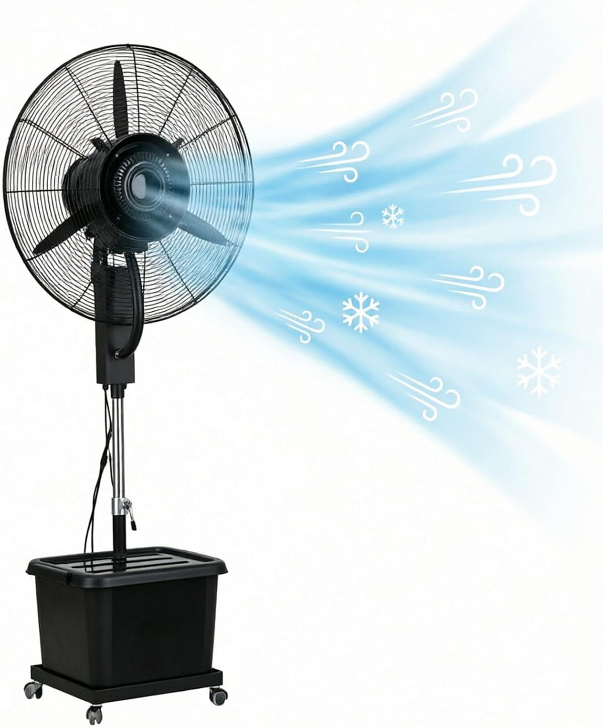 climatiseur portable Lsoiup, 260 W, 220 V ~ 50/60Hz, 55 dB (min) – 70 dB (max), 42 L, 200 cm, Blanc, Ventilateur Brumisateur sur Pied avec eau