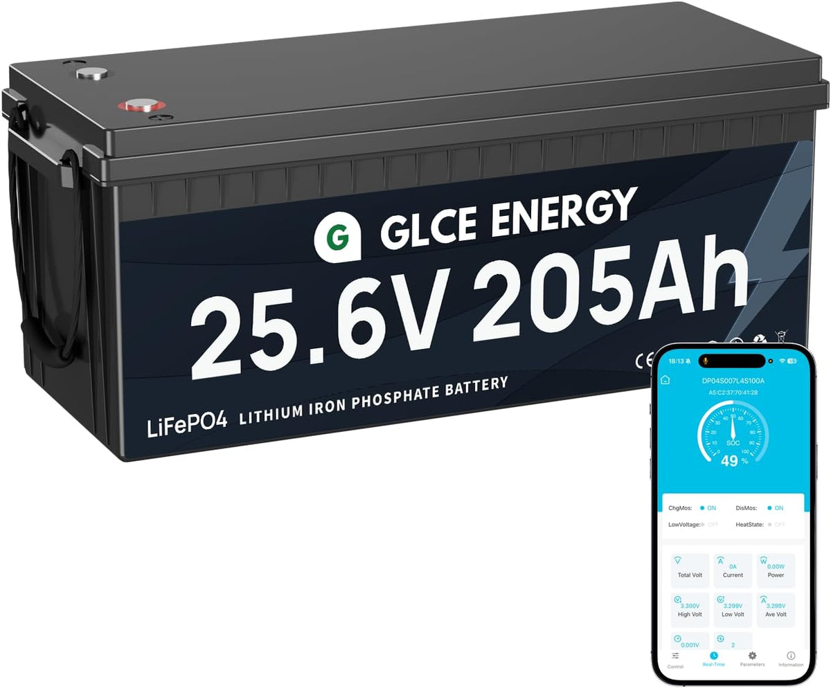 GLCE ENERGY batterie, 25,6 V, 200 Ah, 5120 Wh, Noir/Gris, installations solaires et plus