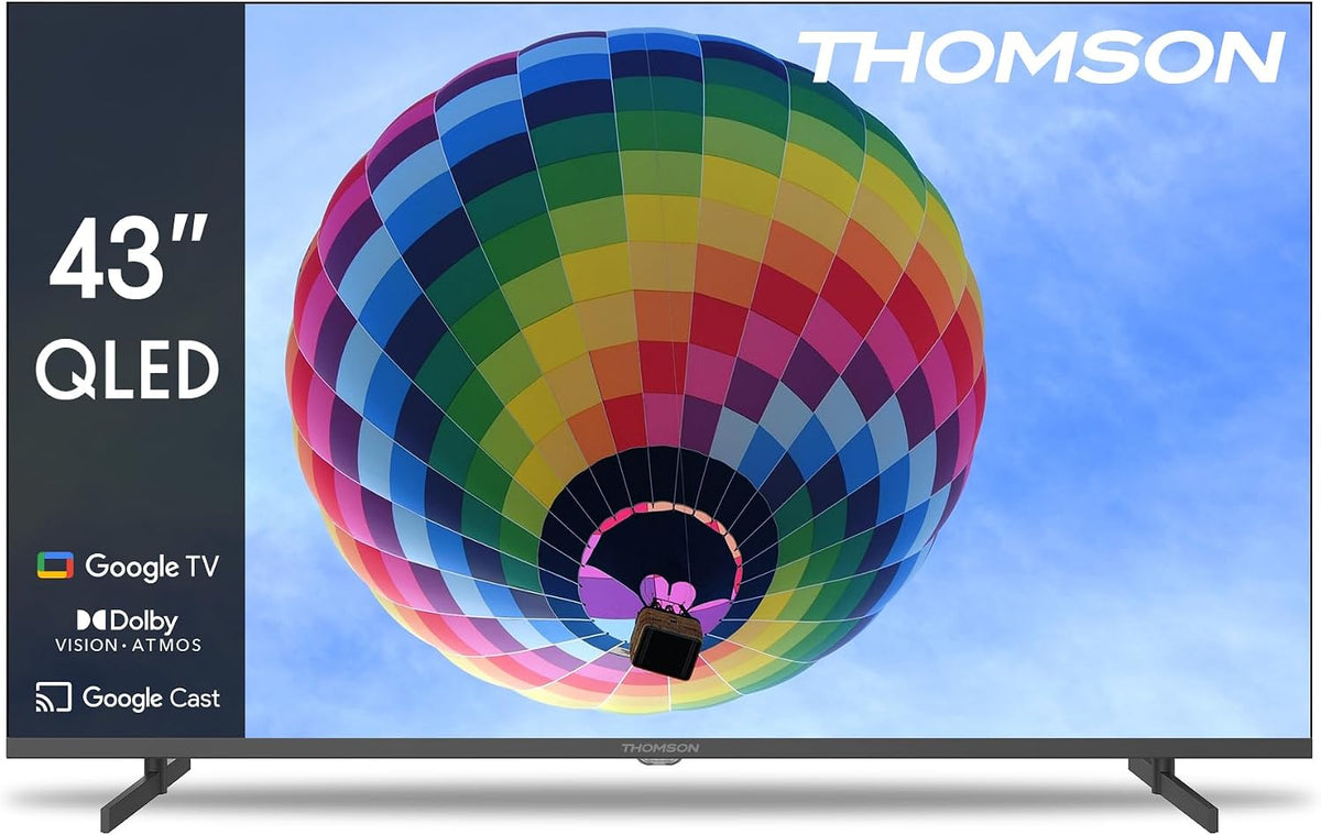 THOMSON téléviseur, 43 Pouces, 109 cm, Noir, ( ) QLED Google Smart TV, Dolby Audio, Bluetooth 5.1, Triple-Tuner (Câble/Satellite/Antenne)