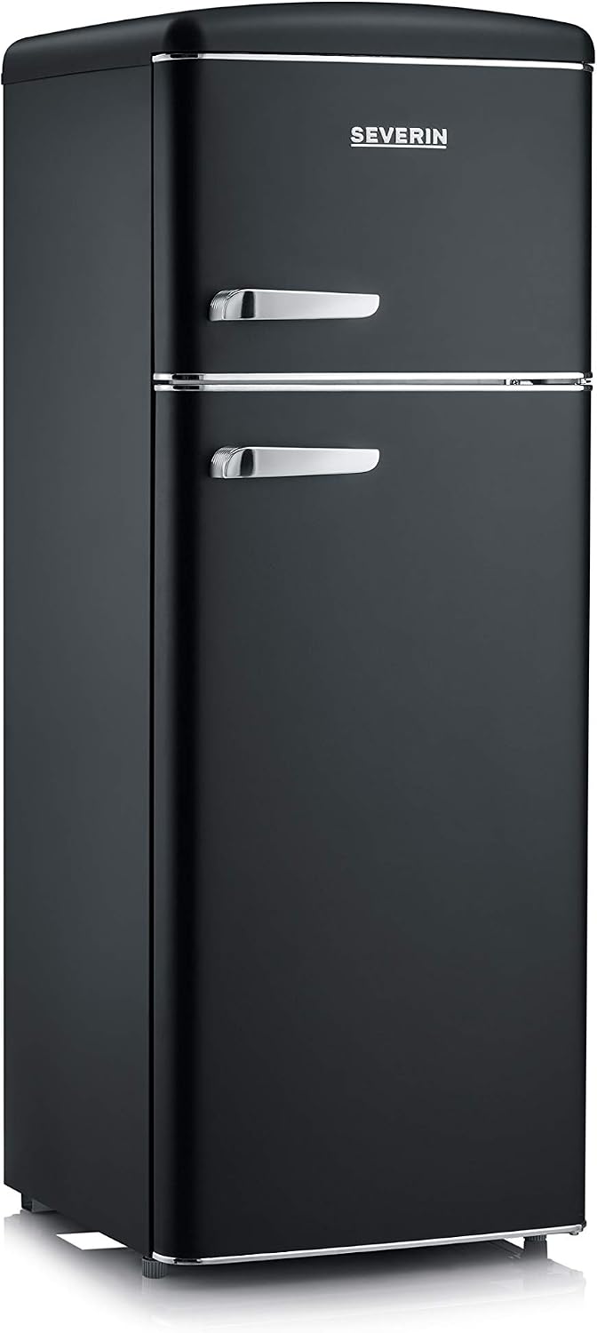 Severin réfrigérateur, 55 cm, 206 L, Noir, Congélateur 2 portes, Pose libre, Longueur, Classe E, Veggibox incluse