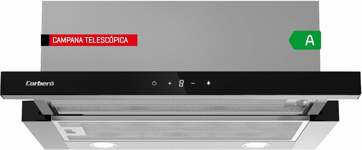 Corbero Hottes aspirantes, 90 cm, 165 W, Argenté/Noir, Corberó - Hotte télescopique, ANETO960X, Débit 600 m3/h