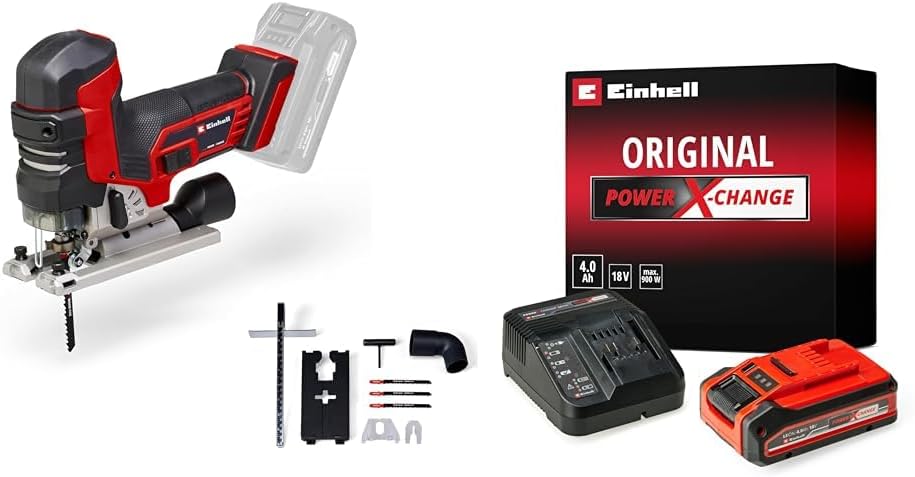 Einhell Scies sauteuses, 18 V, 135 mm, 4,0 Ah, Rouge/Noir, Professional Scie sauteuse sans fil TP-JST 18/135 Li BL Power X-Change (