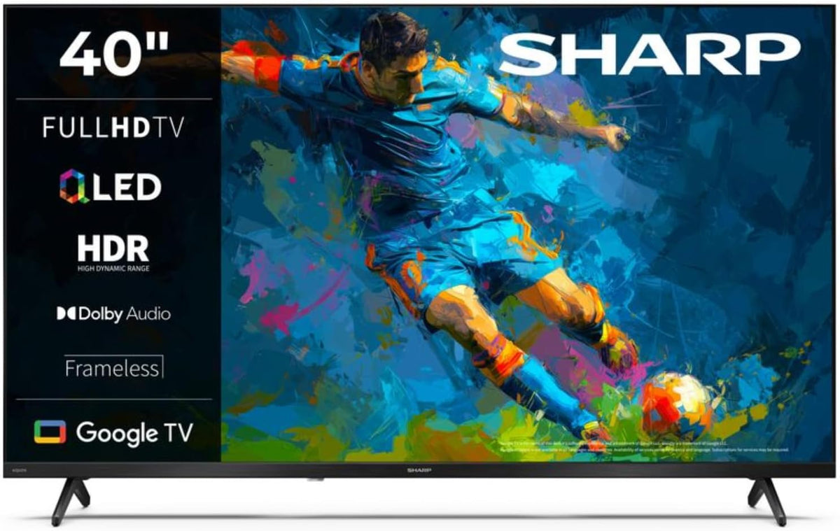 Sharp téléviseur, 2x8, Noir, 40HF3365E - Google TV, sans Cadre, Google Assistant avec Microphone, Chromecast