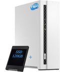 SIMPLETEK Boîtiers, Gris/Blanc, - Système de stockage réseau domestique NAS avec 2 Go de RAM, 1-Bay avec SSD 120Go préinstallé