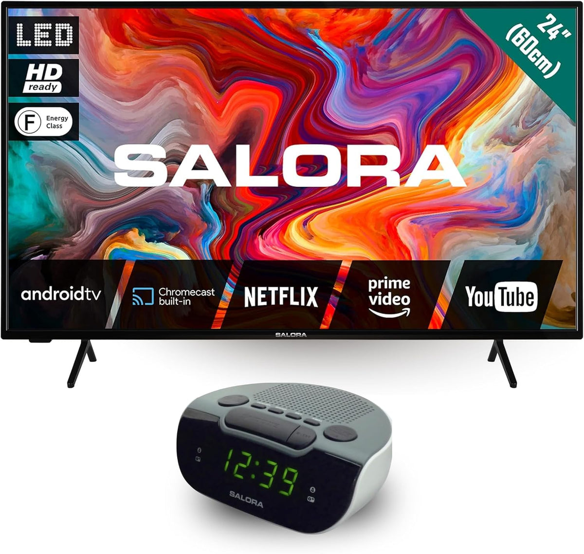 SALORA téléviseur, 24 Pouces, Noir, TV 24' Streaming, Bluetooth, Pack Chambre & Cuisine