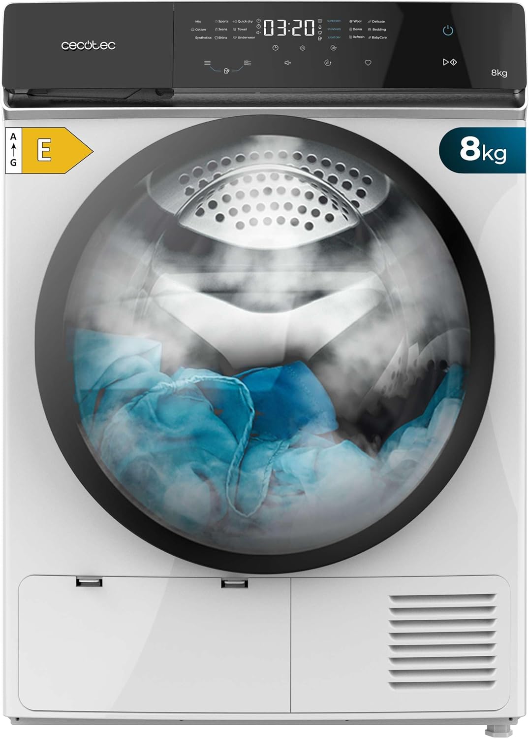 Cecotec Sèche-linges avec pompe à chaleur, 8Kg, Blanc, 15 Programmes, Basse Consommation, Full Touch, Séchage Auto