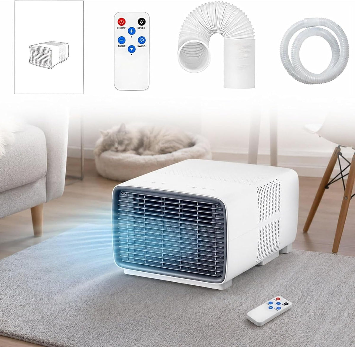 climatiseur portable Huachorial, 30 × 40 × 25,5 cm, 220 V, 2700 BTU, 280 W, 45 dB, Blanc, avec Compresseur Réel