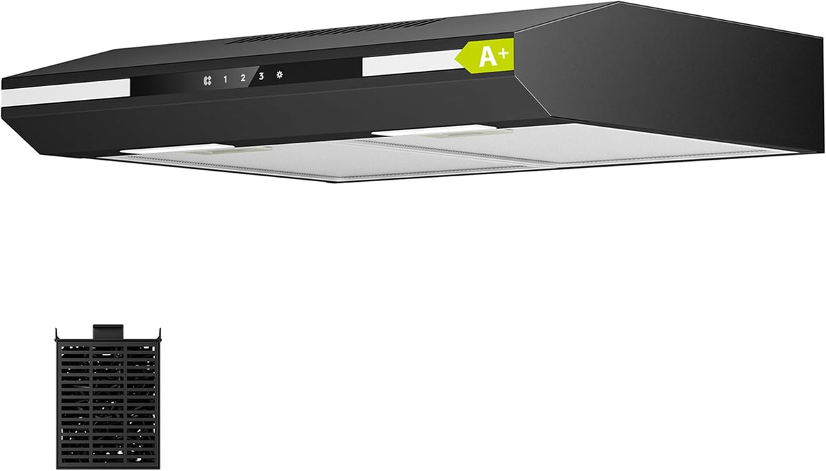 CIARRA hotte aspirante, 60 cm, Noir, CBCB6921 Sous Meuble Classe A+, Commande Tactile, 3 Vitesses, Éclairage LED