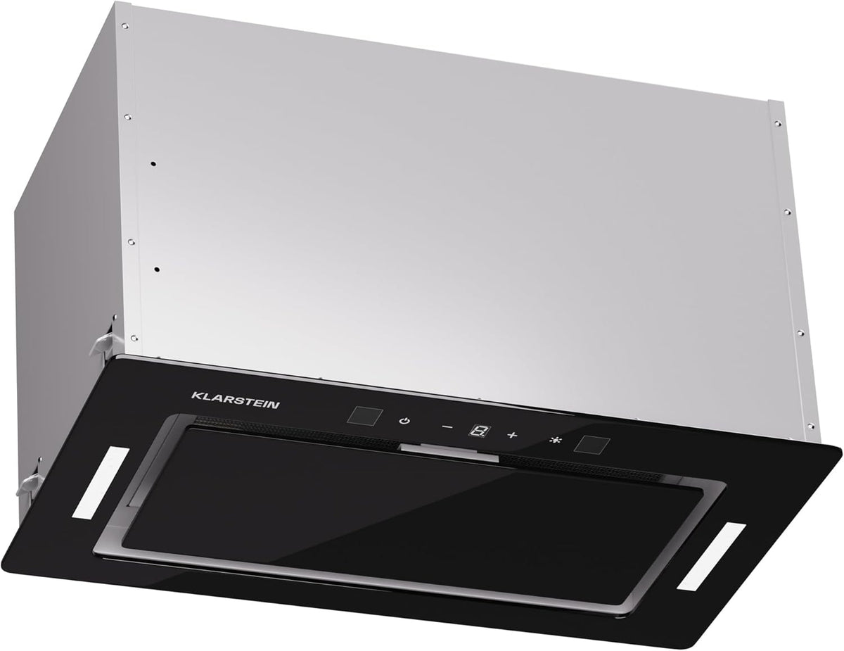 KLARSTEIN hotte aspirante, 29,5 x 52 x 32 cm, 52 cm, 466 m, Noir/Argenté, Encastrable, Silencieuse, Cuisine avec Lampes LED