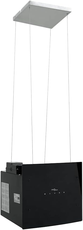 vidaxL Hottes aspirantes, 38 x 37,5 x (35 - 128,5) cm (l x P x H), verre trempé, acier, noir, Hotte îlot avec capteur tactile à LCD en verre trempé