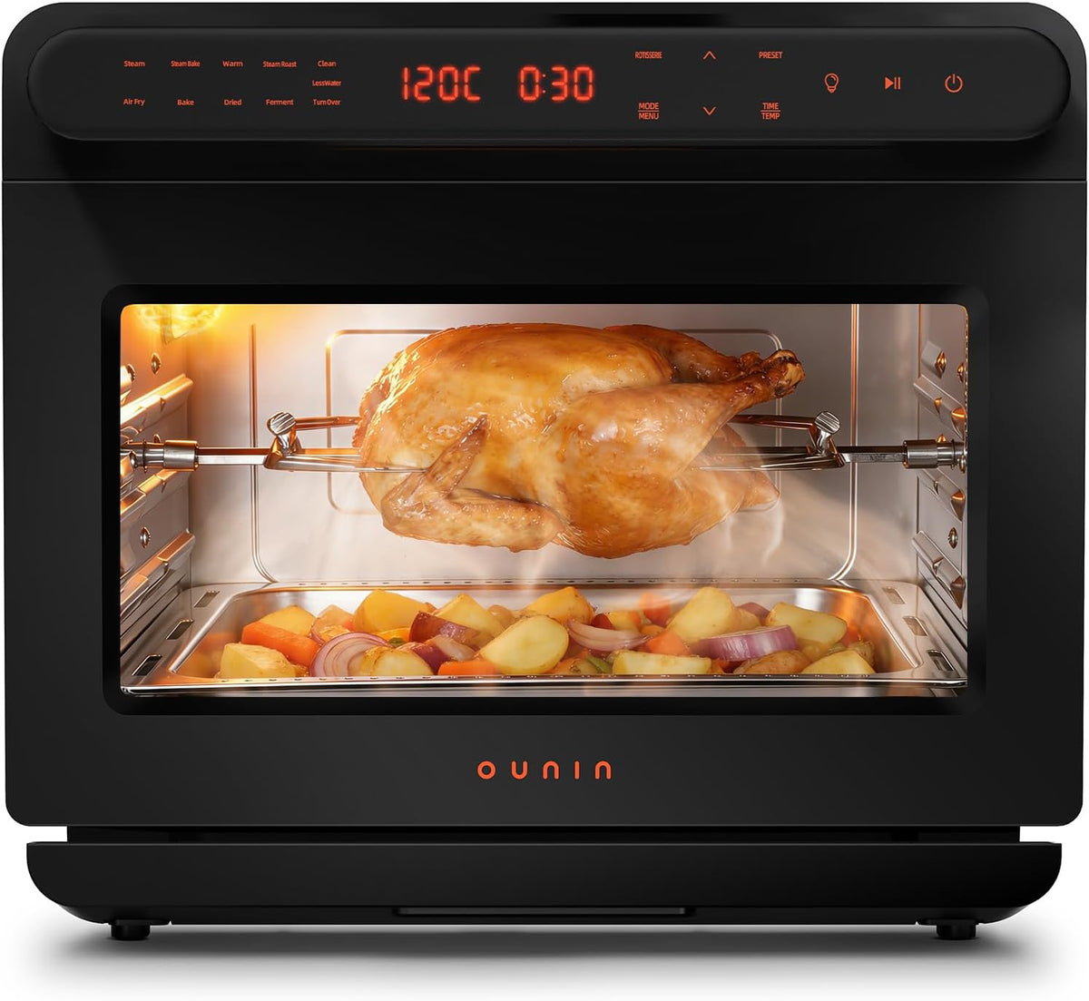 OUNIN Mini fours, 24 L, 1600 W, Noir/Argenté, Mini Four, Four Vapeur 11 en 1 avec Four Fonction Pain, Circulation d'air Chaud 360°