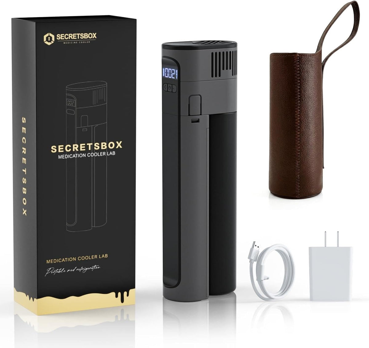 SECRETSBOx réfrigérateur, Blanc, pour insuline de voyage, 1 stylo Mini frigo pour médicament, batterie, température réglable de 2 à 25 °C