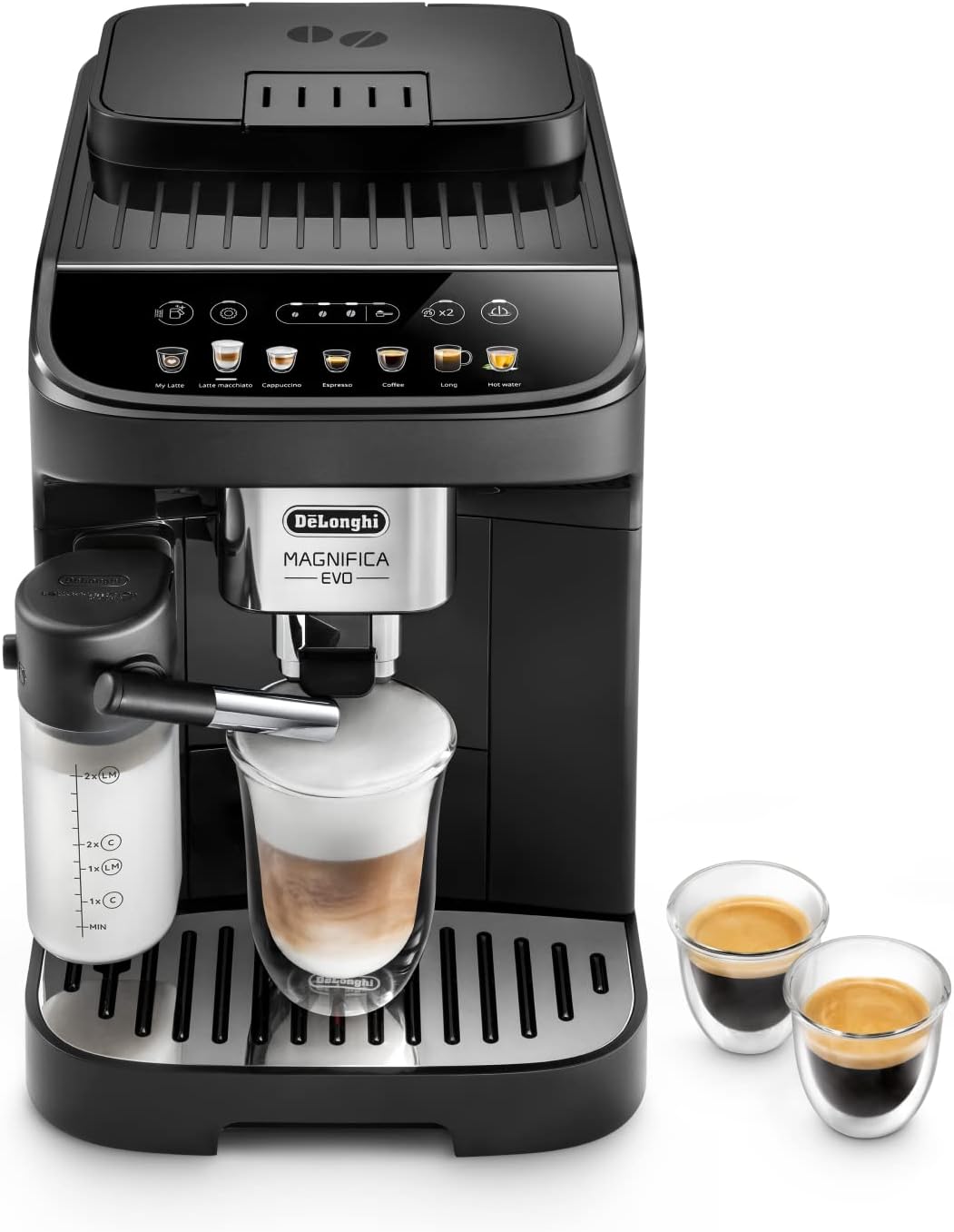De'Longhi machine à café, Gris, Magnifica Evo - Automatique 4 Boissons Foncé, Mousseur LatteCrema, Expresso et Cappuccino