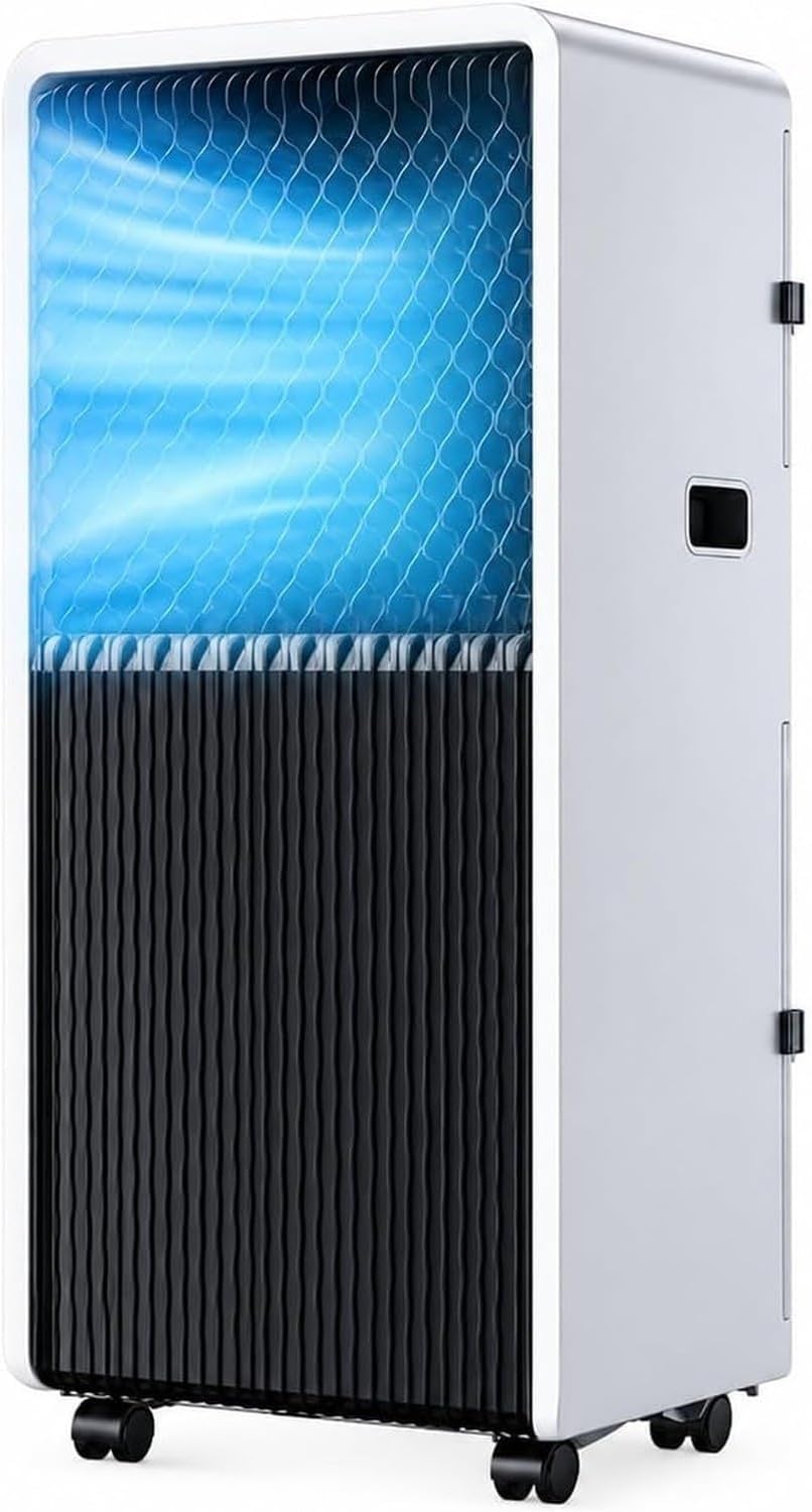 climatiseur portable HUANQIN, 34 × 29 × 70 cm, 50-60 dB, 12000 BTU, 60 DB, Blanc, Climatiseur Mobile 3-en-1 Froid Chaleur Déshumidificateur