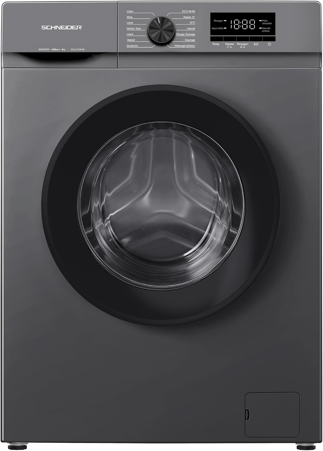 Schneider lave-linge, 8 kg, Argenté, SCLLF128-SA - Lave linge frontal Silver