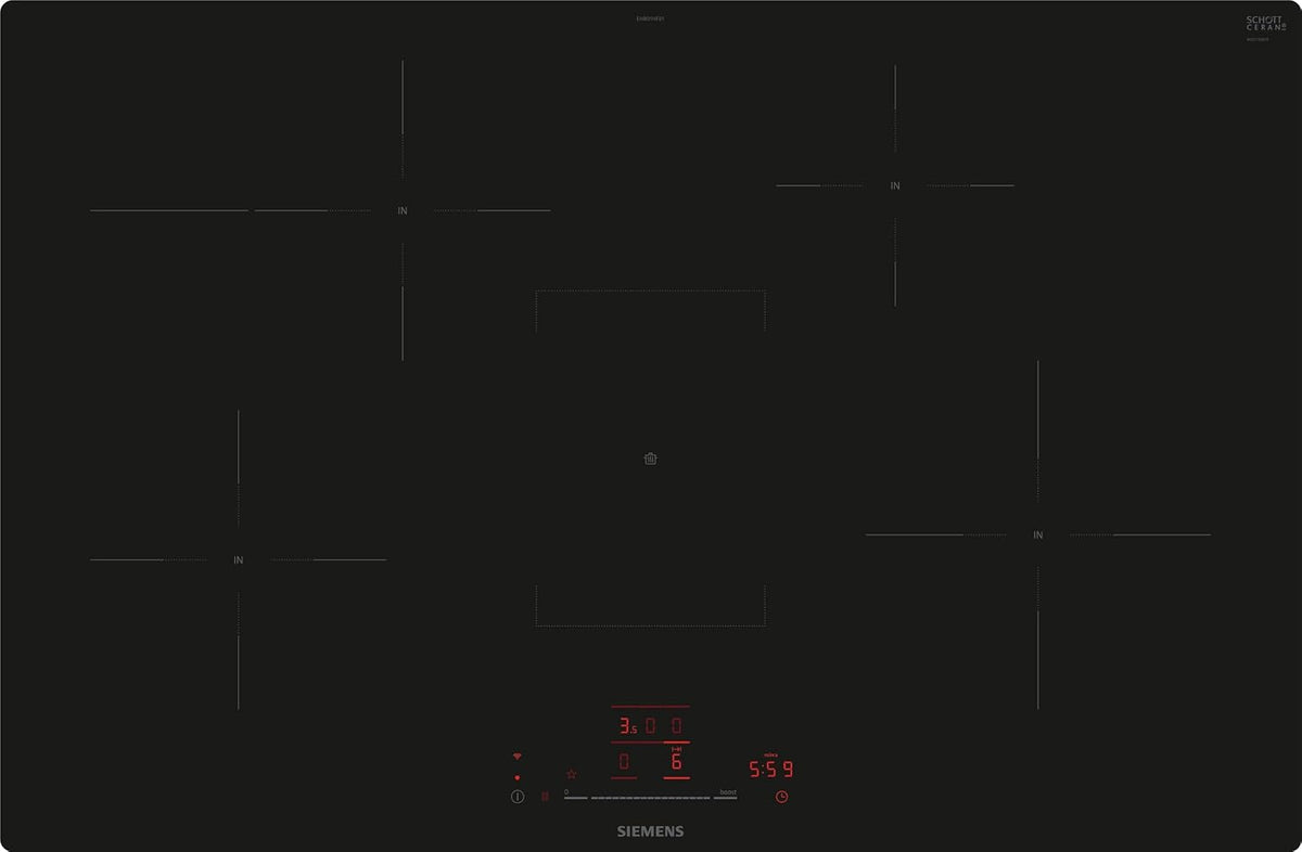SIEMENS table de cuisson, 80 cm, Noir, l'interaction entre la plaque de cuisson et la hotte aspirante
