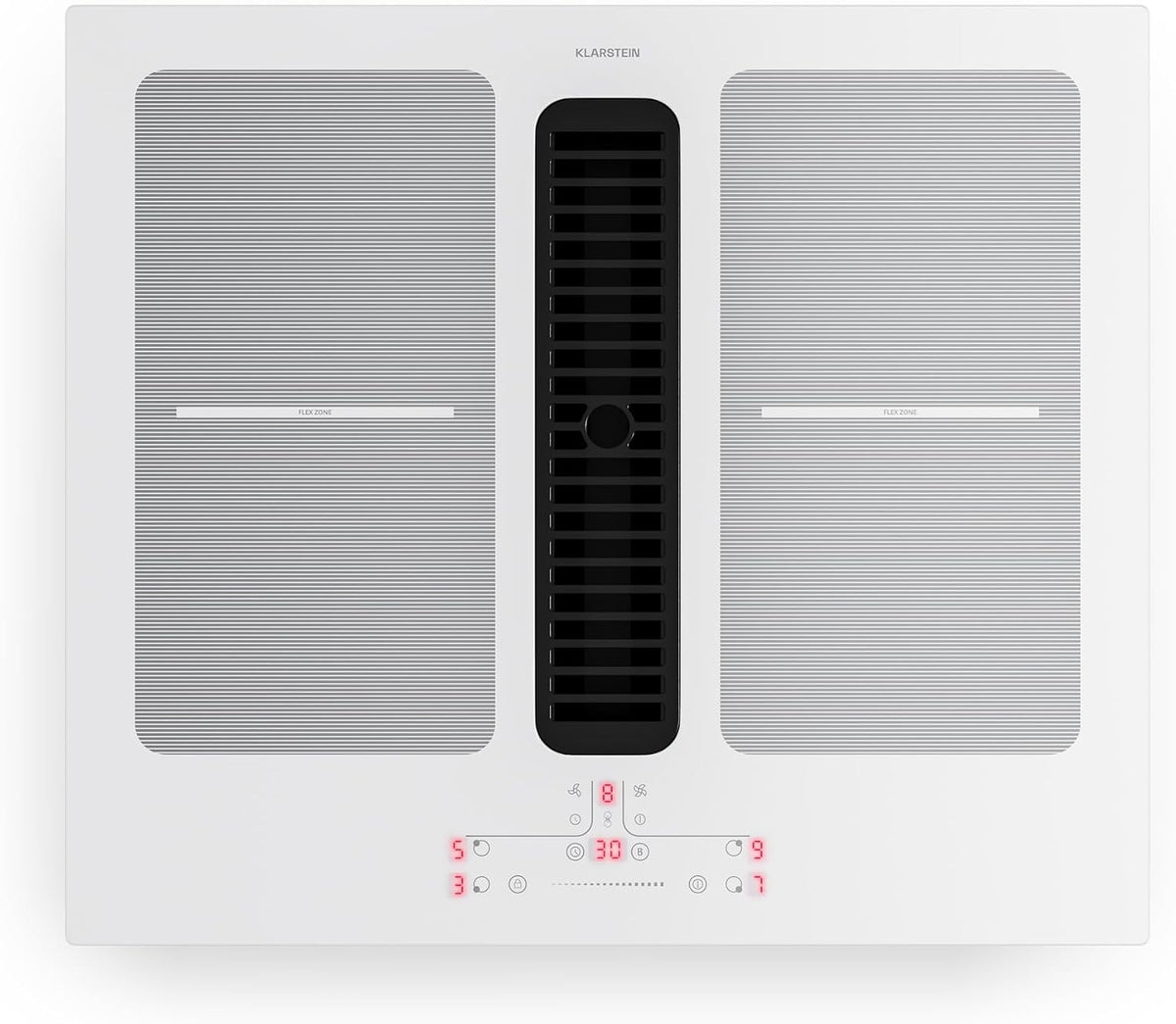 KLARSTEIN Tables de cuisson, 60 cm, 7335 W, Blanc, Full House Plaque Induction Avec Hotte Intégrée - 4 Zones