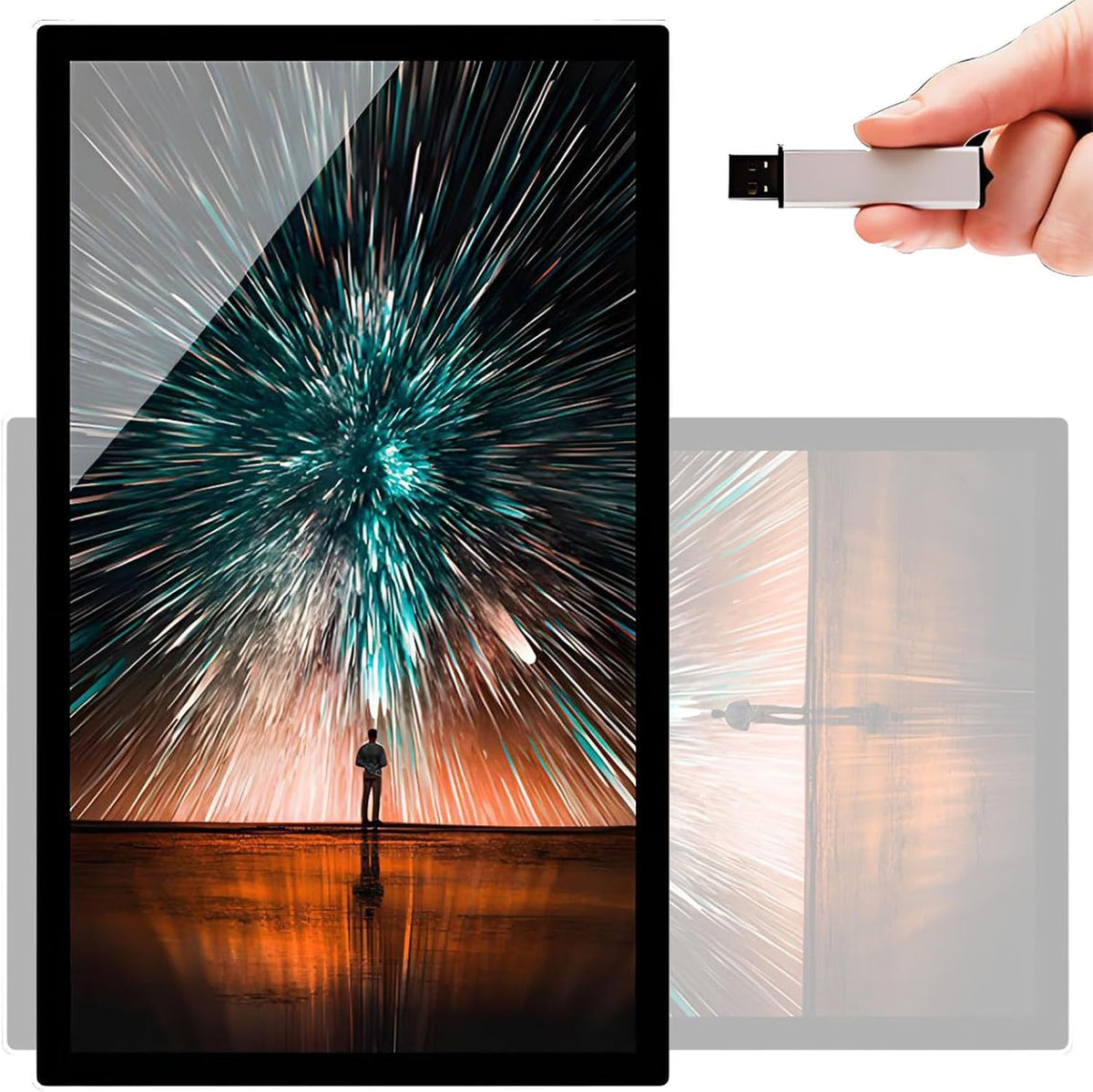 DPQYJPP Écrans PC, 21,5'/23,6'/27', Noir, Ecran Affichage Dynamique pour Vitrine, Mode Paysage/Portrait, Diffusion à Distance/par Clé USB