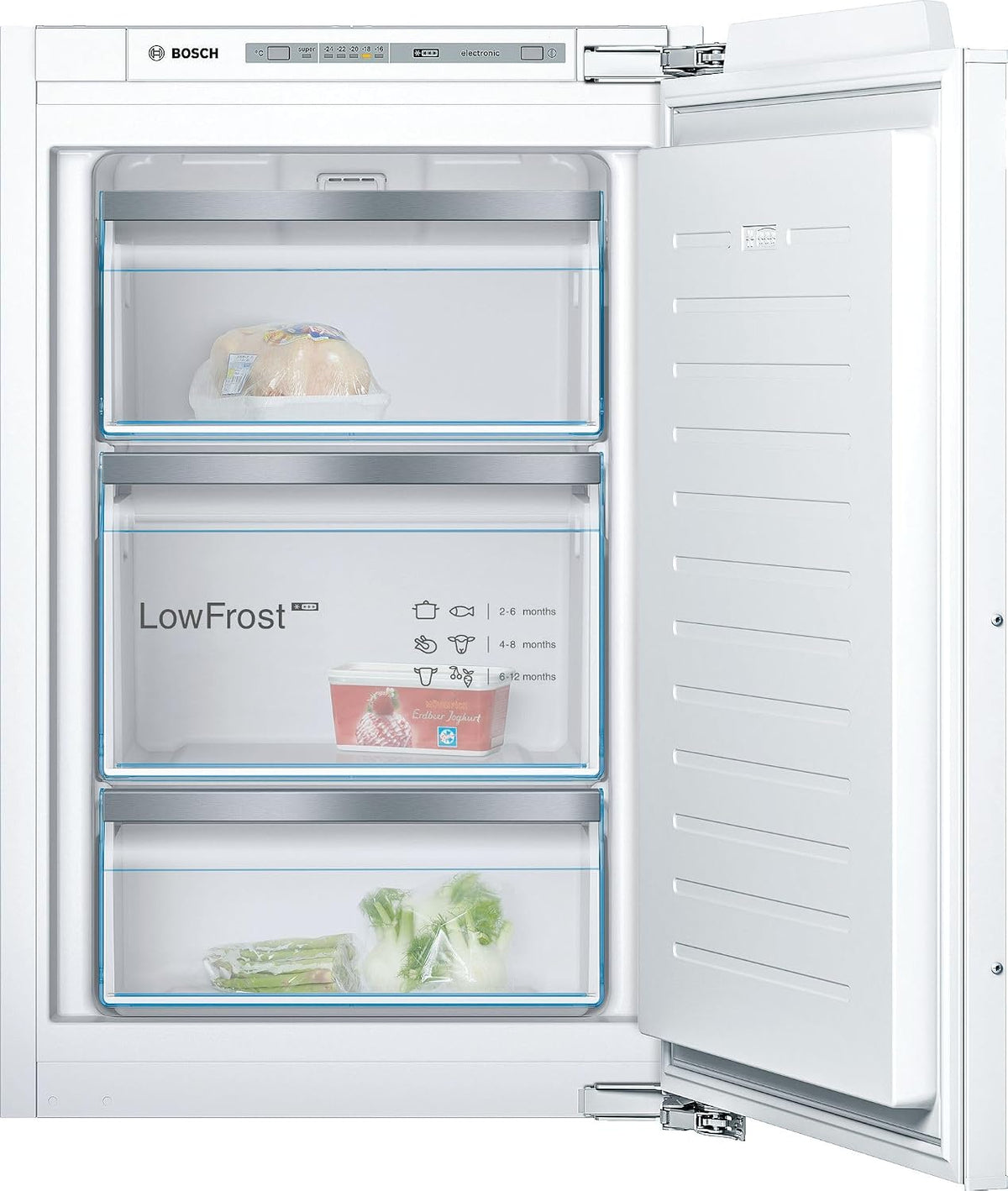 Bosch Congélateurs, 88 x 56 cm, 96 L, Blanc, GIV21AFE0 Série 6 - Congélateur, encastrable, 3 tiroirs, tiroir de congélation Big Box