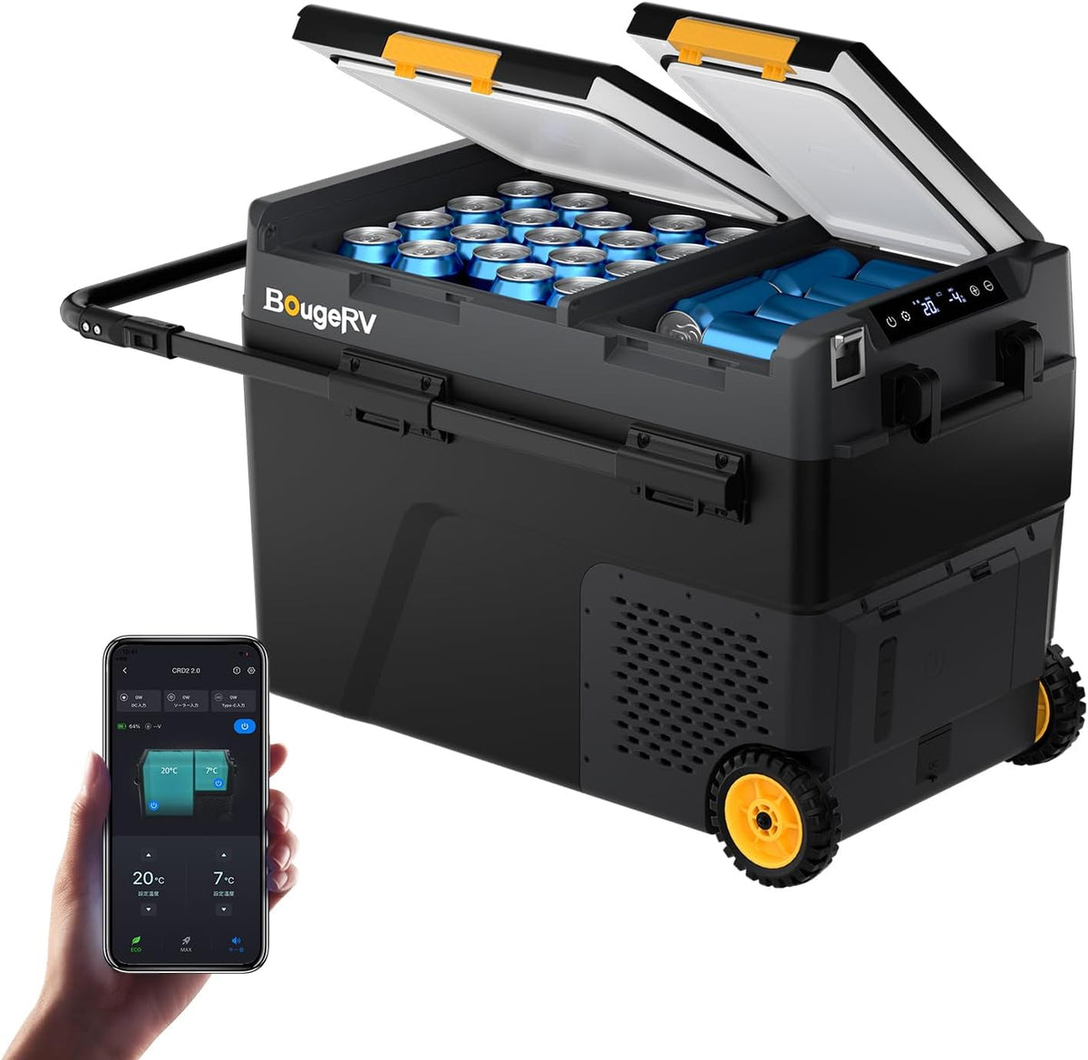 BougeRV réfrigérateur, 49 L, 12 V, 24 V, 230 V, Blanc, CRD2 V2.0 Double Zone Glacière Voiture, -20℃~20℃