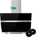 KKT KOLBE hotte aspirante, 60 cm, Argenté/Noir, Hotte Murale Inclinées, acier inoxydable, verre noir, arrête automatiquement
