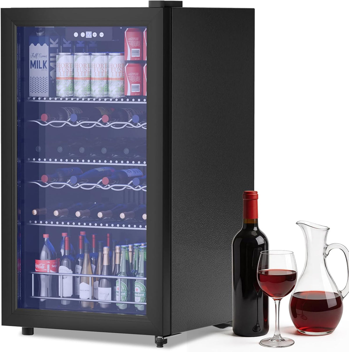 GUIVACI réfrigérateur, 65 L, Blanc, à Boissons, Double Porte Vitrée, Silencieux, Capacité 120 Canettes, Bar & Bureau