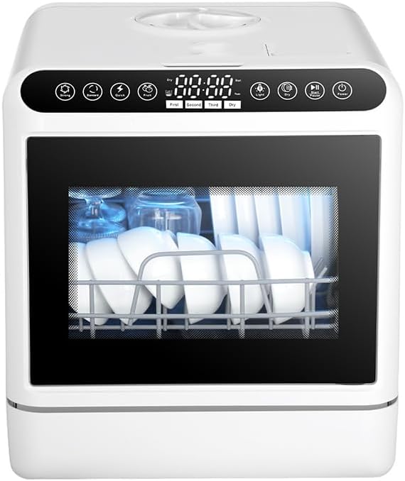 Lave Lave-vaisselles posables, Blanc, -vaisselle compact, 4 cycles de lavage, 4 places, design portable, deux modes d'alimentation en eau